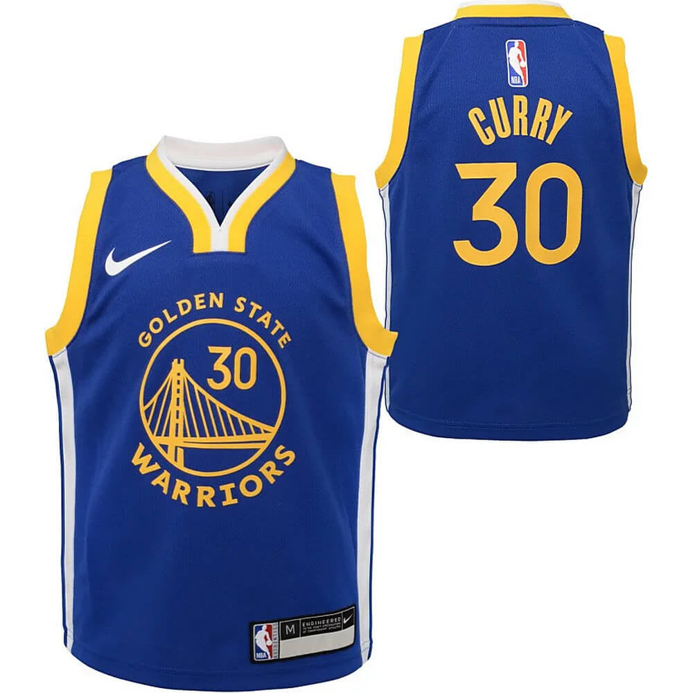 Detský basketbalový dres NBA Nike 0-7Y Icon Replica Jersey Golden State Warriors Stephen Curry – Nr. 30 modrý/žltý